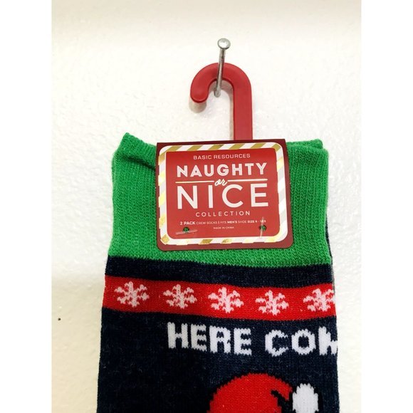 Here Comes SANTA FLOSS & Christmas Trees Men's Crew Socks Size 6-12.5 - Picture 3 of 6